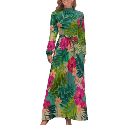 vmtvr - Hawaii Beach Dress Palm Tree Pirnt Sexy Fashion Maxi Dress High Waist Long Sleeve Street Wear Boho Beach Long Dresses