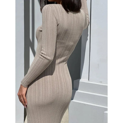 vmtvr  -  Striped Knitted Maxi Dress Long Sleeve Dresses O-neck Chic Slim Y2k Robe Westidos Vacation Streetwear Women's Clothing Birthday