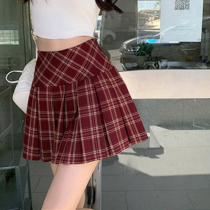 vmtvr High Waist Women Plaid Skirts Korean Fashion Elegant Pleated Mini Skirts Summer Casual Female All Match Jk Skirts New