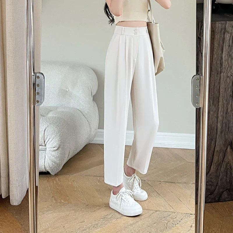 vmtvr Women Fashion Suit Pants Korean Casual Elegant Loose Ankle Length Pants Summer All Match Office Ladies Wide Leg Pants