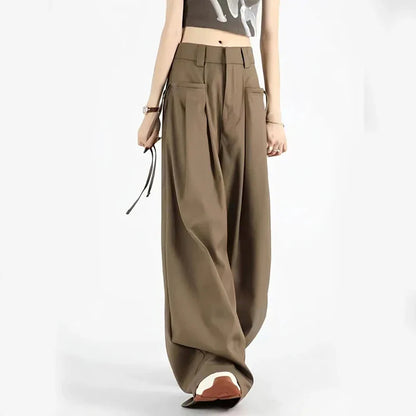 vmtvr Streetwear Women Suit Pants Summer All Match Lace Up Female Loose Trousers Fashion Designed Pockets Korean Wide Leg Pants