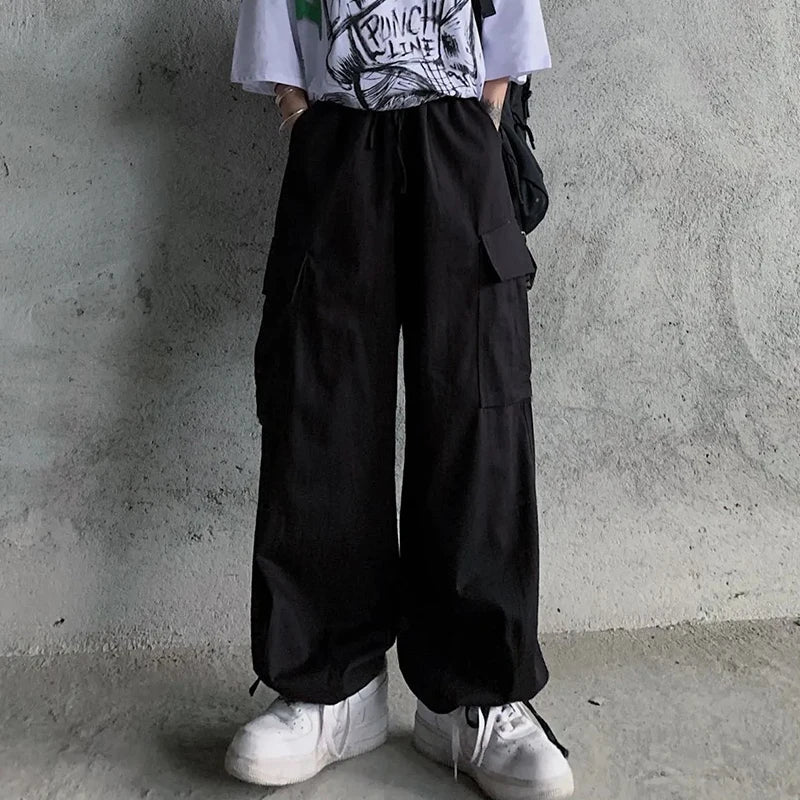 vmtvr Harajuku Women Cargo Pants Japan Style Casual Big Pocket Wide Leg Pants Summer All Match Female Loose Straight Trousers