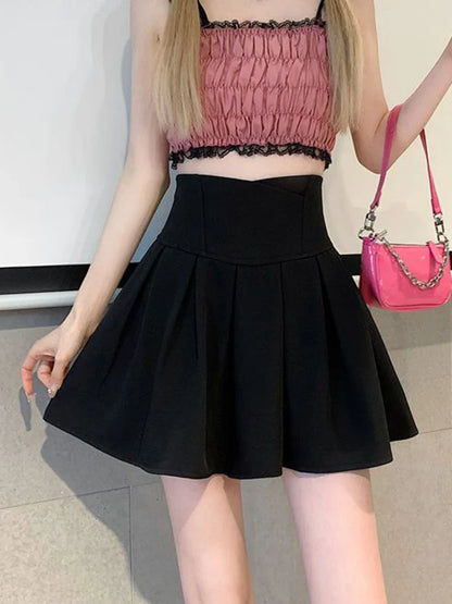 vmtvr Fashion Zipper Women Korean White Skirt Sweet High Waist Pleated A Line Mini Skirts Summer Preppy Style Female Dance Skirt