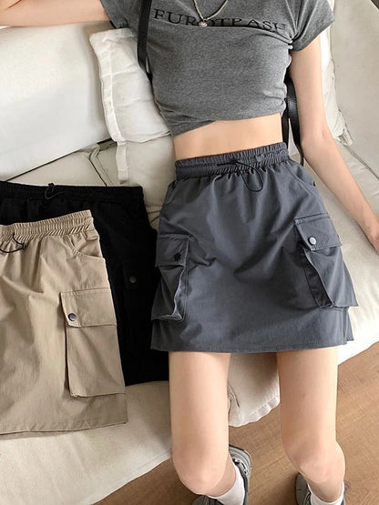 vmtvr Streetwear Cargo Skirt Women High Waist Sexy Mini Skirt Summer Pockets Harajuku Solid Design All Match Female Chic Skirts