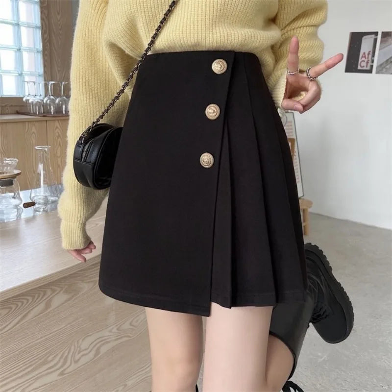 vmtvr  -  Women A-line Short Dresses Black Pleated Skirt Woman Clothing Irregular High Waist Sweet Streetwear Y2k Vintage Loose Casual