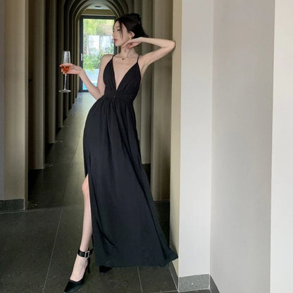 vmtvr Elegant Black Long Bodycon Dress for Women Slim Sleeveless Fashion Backless Solid Party Evening Prom Dresses New Summer