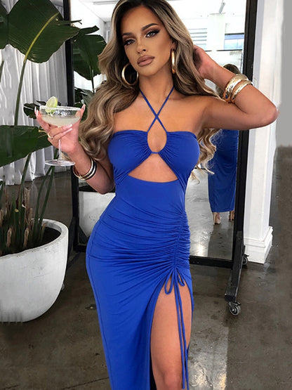 vmtvr - Hot Summer Sexy Halter Backless Sleeveless Cut Out Maxi Dress for Women Elegant Club Party Slit Dresses Vestido