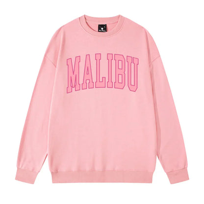 -Retro sports style outfit streetwear 90s fashion Malibu Pink Women Oversize Style Loose Cotton Pullovers Long Sleeve Crewneck Autumn Sweatshirts Ins Fashion Casual Jumpers