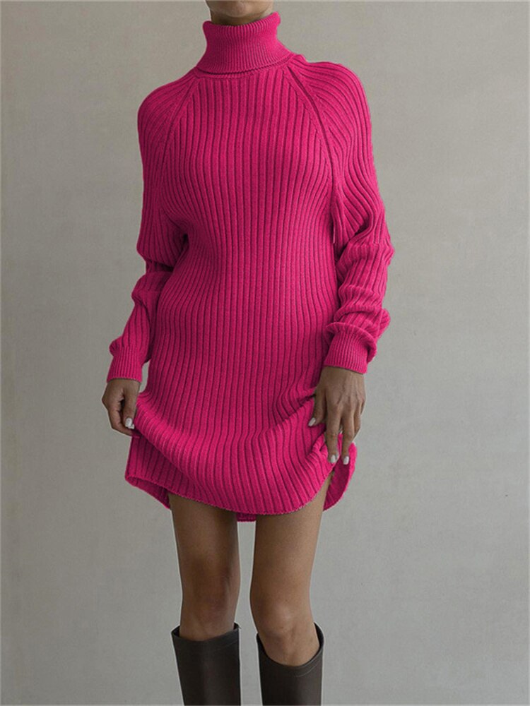 vmtvr - Autumn Knit Loose Turtleneck Maxi Dress Women Ribbed High Waist Fashion Elegant Dress Knitwear Long Sleeve Female Dress