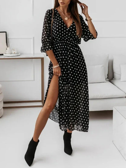 vmtvr  -  Chiffon Summer Dresses Women Elegant A-line Flower Office Spring Long Sleeve V-Neck Floral Maxi Dresses for Women Vestido