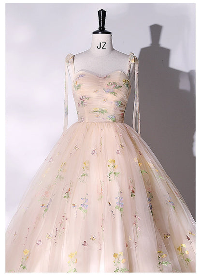 vmtvr Fashion Spaghetti Strap Quinceanera Dresses New Champagne Colorful Floral Tulle Ball Gown Simple Sweet Fairy Vestido De Baile