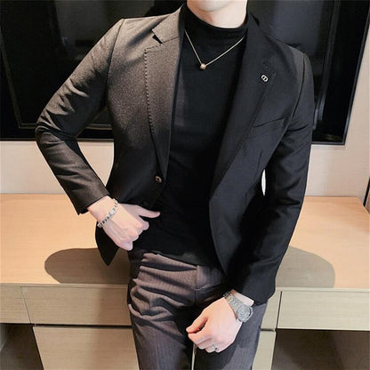 jiaabc British Style Business Casual Suit Jacket Men Fashion High Sense Bright Face Slim Fit Blazers Wedding Party Dress Blazer