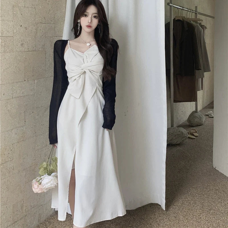 vmtvr Women Spaghetti Strap Dress Oversize 4Xl Korean Fashion Female Midi Dress Summer Elegant Bow A Line Dresses New