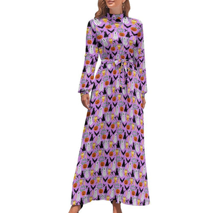 vmtvr - Cute Cats Print Dress Funny Animal Elegant Printed Maxi Dress High Waist Long-Sleeve Street Fashion Bohemia Long Dresses