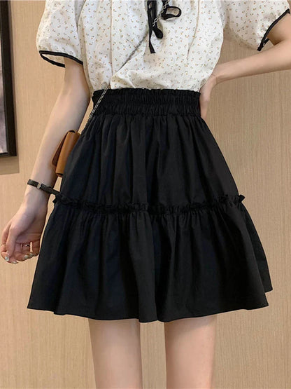 vmtvr Sweet Preppy Style White Mini Skirt Women Elegant Fashion High Waist A Line Skirt Korean All Match Loose Summer Skirt New