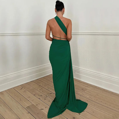 vmtvr Fashion Sexy Cut Out Backless Maxi Dress Club Party Elegant Outfits Sleeveless Halter Asymmetrical Slit Dresses