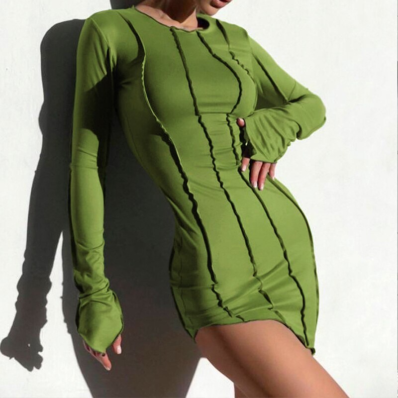 vmtvr - 2024  Club Striped Y2K Mini Bodycon Party Dress Autumn Irregular O Neck Women Long Sleeve Club Dress Fall Dress