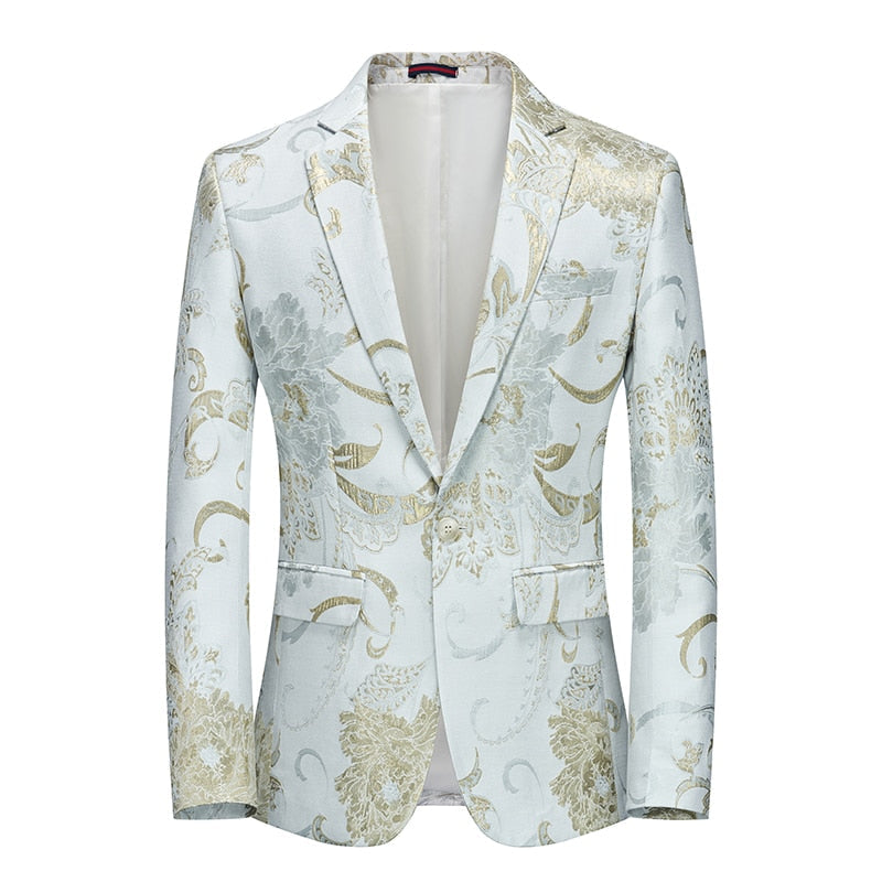 jiaabc Fashion New Men's Casual Boutique Business Wedding Host Slim Bronzing Suit Flower Jacket Dress Blazers Coat