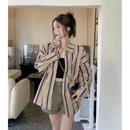 vmtvr Fashion Youth Women Clothing Striped Sunscreen Shirt Coat Spring Summer Korean Oversized Chic Pretty Long Sleeve Casual Blouse