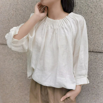 vmtvr Vintage Retro Women Cotton Linen Puff Sleeve O-neck Boho Oversize Loose Blouse Summer Casual Blusas Female Shirts Tops