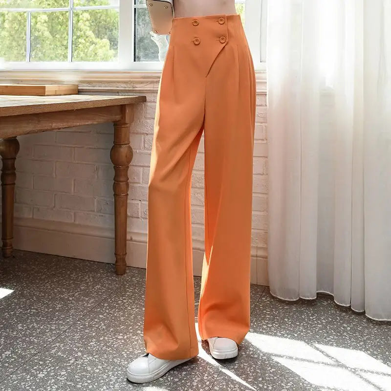 vmtvr Korean Woman Solid Chiffon Wide Leg Pants Spring Summer Fashion High Waist Versatile Loose Streetwear Casual Straight Trousers