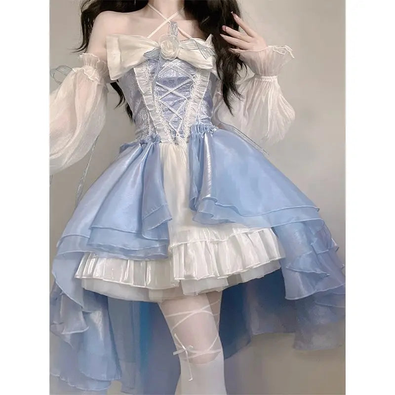 vmtvr  -  French Fragrant Blue Dress Women's Summer New Princess Vintage Dress Princess Blue Dress Birthday Dresses