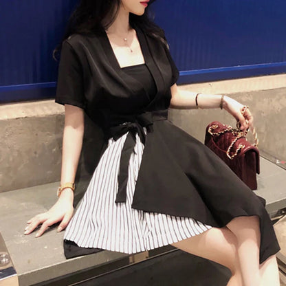 vmtvr Stripe Patchwork Women Dress Korean Fashion Bandage Irregular Dress Y2K Casual Female Ball Gown Dresses Summer New