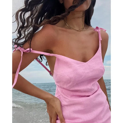 vmtvr Backless Cotton Hip Wrap Suspender Dress Spring and Summer Women's Sexy Mori Girl Style Casual Vacation Beach Dress