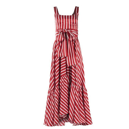 vmtvr Women Dress Striped 2024 summer beach dress Bohemia Dress Sexy Long Maxi Dresses Bow Lace Up Ruffles Long Summer Dress