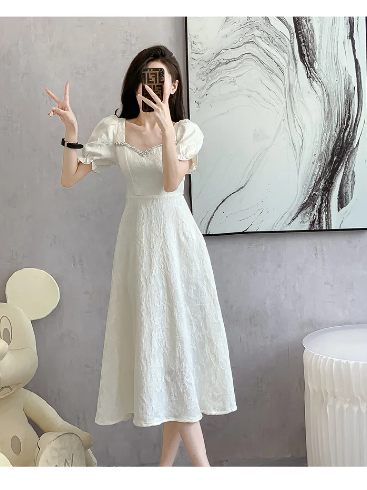 vmtvr  -  Elegant Fashion Evening Party Midi Dresses for Women Summer New Square Neck Short Sleeves A-line Casual Female Clothing