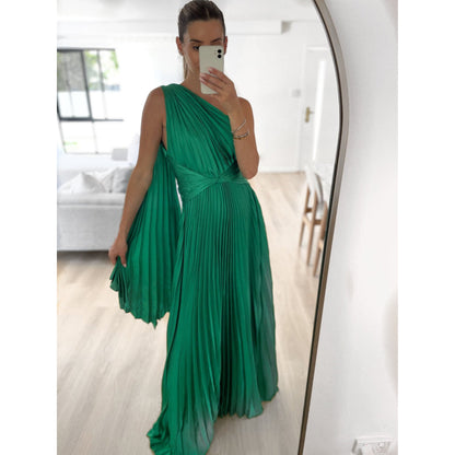 Party Dress Summer New Diagonal Shoulder Pleated Casual Dress for Women Fashion Loose Holiday Evening Long Women Dress Elegant