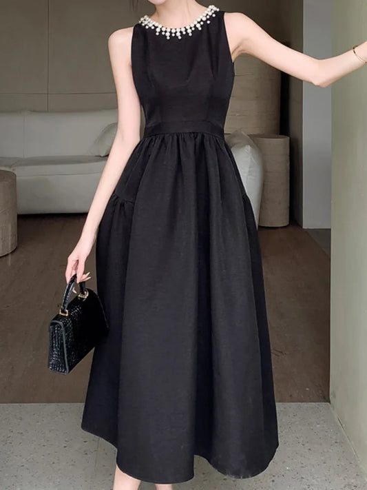 vmtvr New Summer Women Elegant Casual A-Line Solid Chic Party Dress Sleeveless Vintage Birthday Clothes Female Prom Sundress Mujers