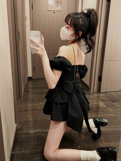 2024 White Sexy Backless Mini Dress Women Korean Fashion Casual Elegant Party Dress Female Ruffle Kawaii Lolita Party Y2k Dress