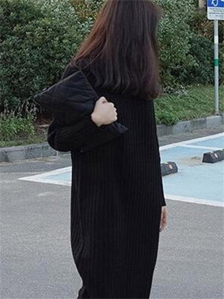 Thick Winter Women'S Dress Fall Sweater Women Dress Long Sleeve  Knitted Dresses Maxi Vintage Oversize Dresses Knitting