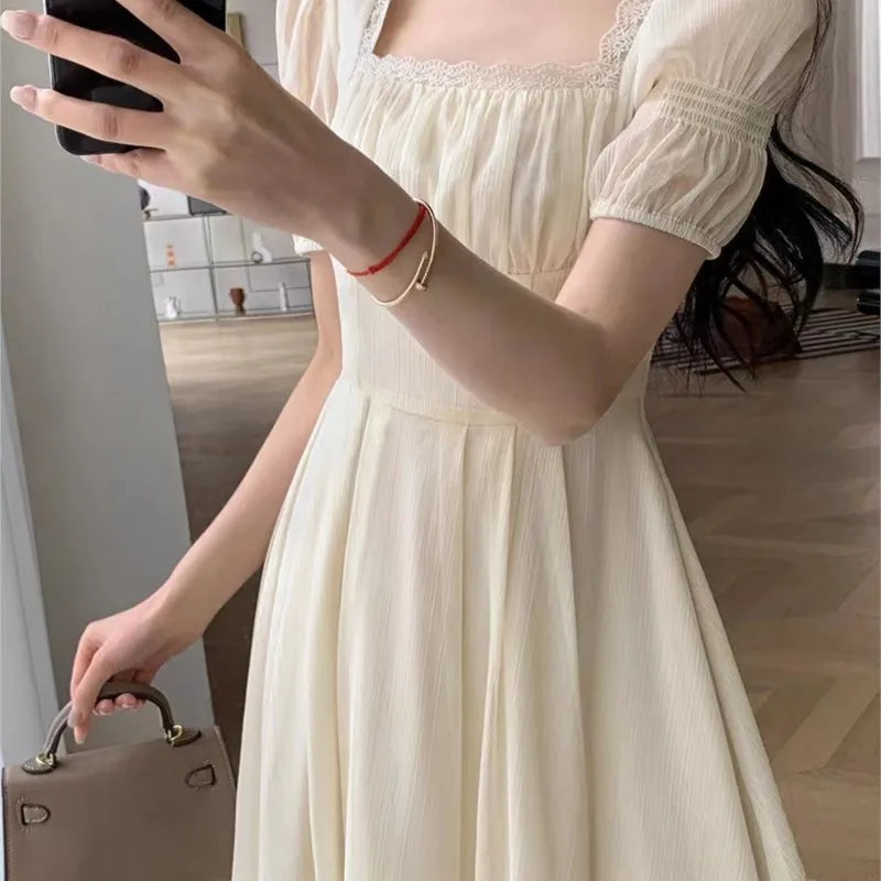 vmtvr Women's Vintage Party Dress Short Sleeve Elegant Chic A-Line Casual Prom Birthday Female Chic Korean Fashion New Spring Summer