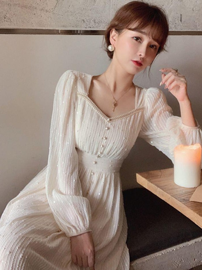 vmtvr -  Summer New Women Fashion Elegant White Midi Dresses Vintage Princess Female Party A Line Clothes Vestdios