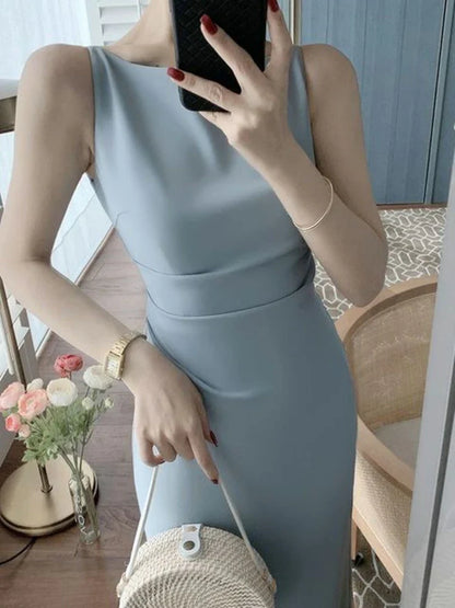 New Women Summer Fashion Spaghetti Strap Sleeveless Sexy Dress Female Elegant Evening Midi Dress