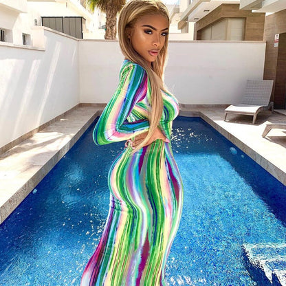 vmtvr Sexy Print Maxi Dresses Ladies Elegant Bodycon Women Dress Vintage Robe Femme Party Bandage Long Dress Woman Clothes Vestidos