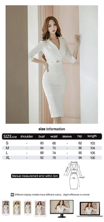 vmtvr Fashion Elegant Women Dress Temperament Vintage Sexy V-Neck Split Midi Party Lady Formal Bodycon Female Lady White Robe Vestidos