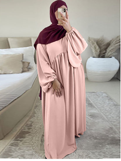 vmtvr Plain Abaya Muslim Long Dress for Women Ramadan Eid Balloon Sleeve Islamic Jilbab African Dresses Dubai Turkish Modesty  Kaftan