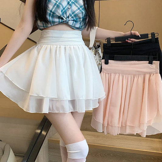 vmtvr Summer High Waist Mini Skirts Women Fashion Mesh Ball Gowns Skirts Korean Casual Female Cute White A Line Skirts New