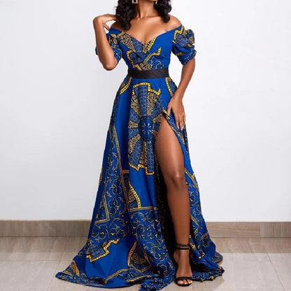 vmtvr Dashiki Print Ankara Dresses African Women Clothes Summer Bohe Sexy V-neck Backless Slit Maxi Dress Kanga Clothing Plus Size