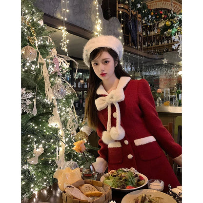 vmtvr  -  Elegant Women Christmas Dress Vintage Long Sleeve Office Lady Polo Collar New Korean Chic Sweet Casual Female Mini Dresses