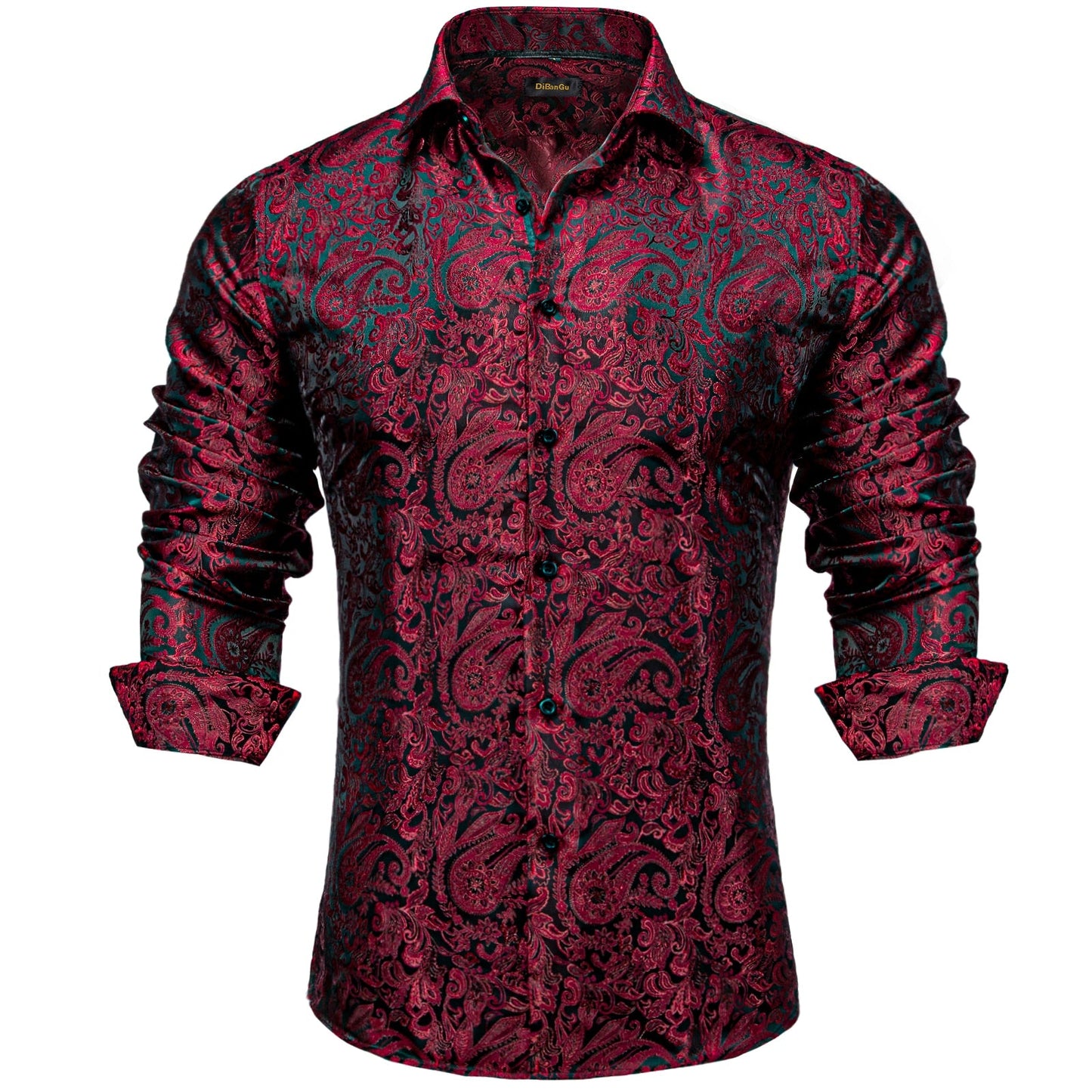 Men's Long Sleeve Black Paisley Silk Dress Shirts Casual Tuxedo Social Shirt Luxury Designer Men Clothing