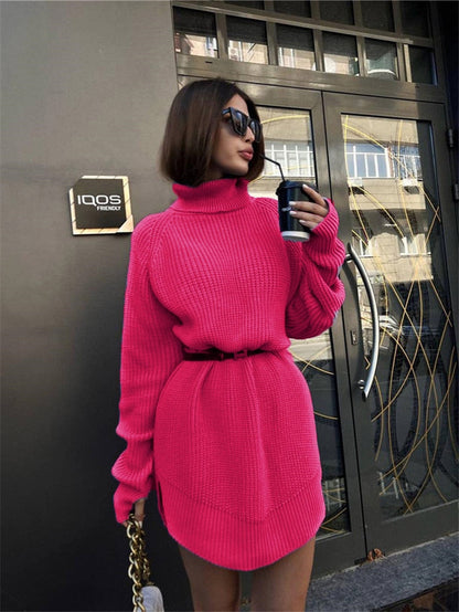 Sweater Dress Outfit Oversize Sweater Dress for Women Long Sleeve Casual Turtleneck Knitted Dress Autumn Blue Thicken Mini Christmas Party Dress