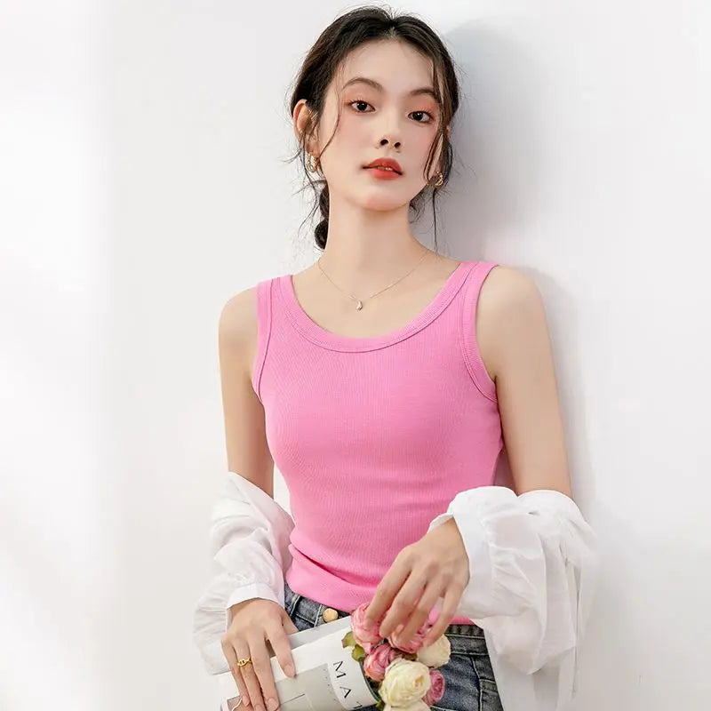 vmtvr Women's T-shirt Sleeveless Summer New Slim Tank Top Female Fashion Solid Color Skinny Sexy Spaghetti Straps Women Camisole Tops