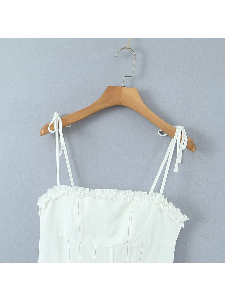 Summer 2023 Women Cotton White Sling Mini Dress Sexy Sleeveless Ladies Slim Waist Swing Party Skater Bridesmaid Robe