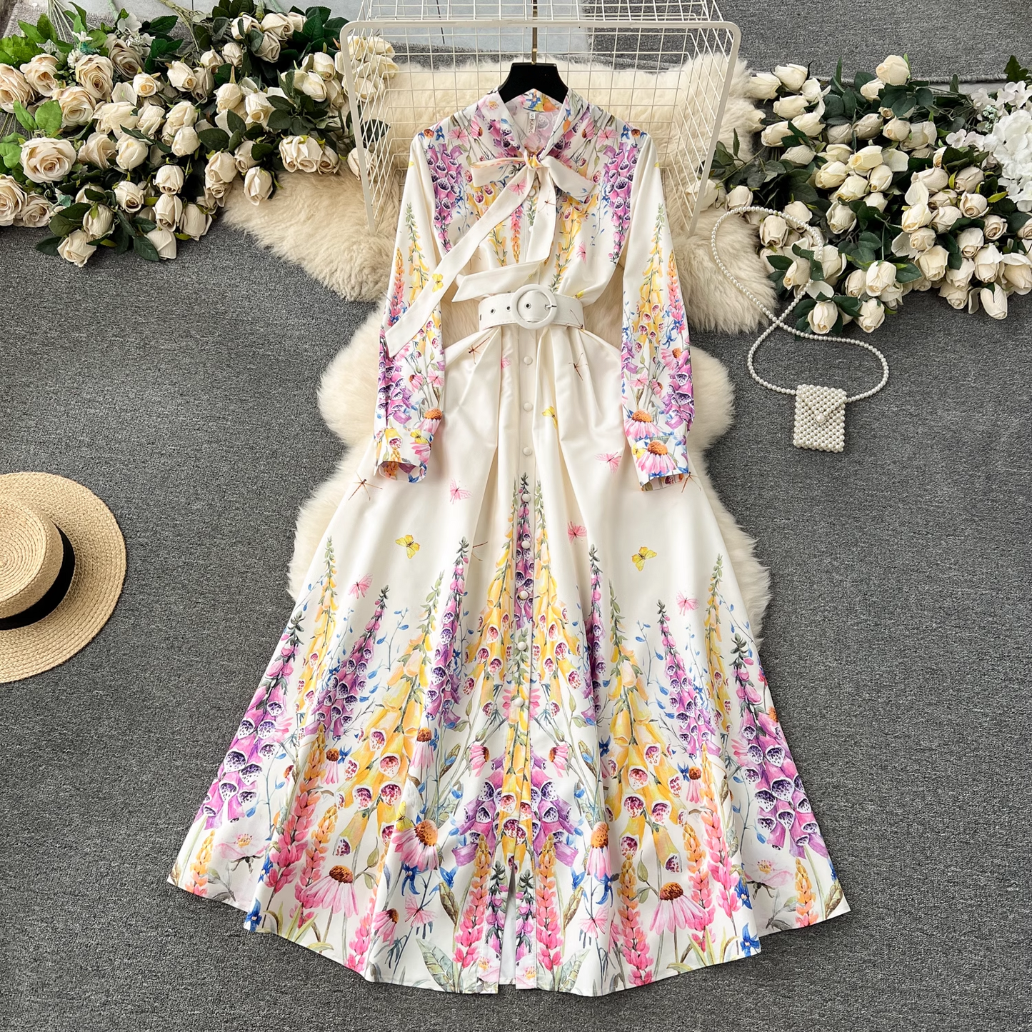 - Retro palace style long printed elegant dress  GEU1169