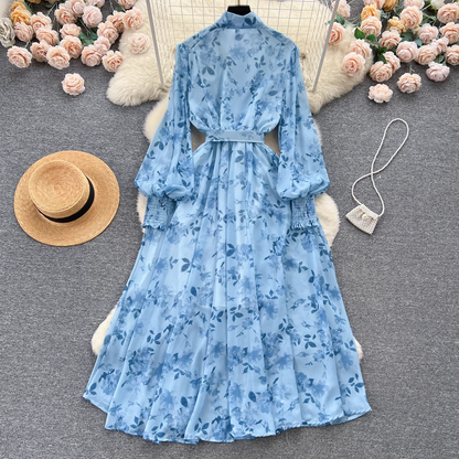 - Floral dress with chiffon puffed sleeves GEU623