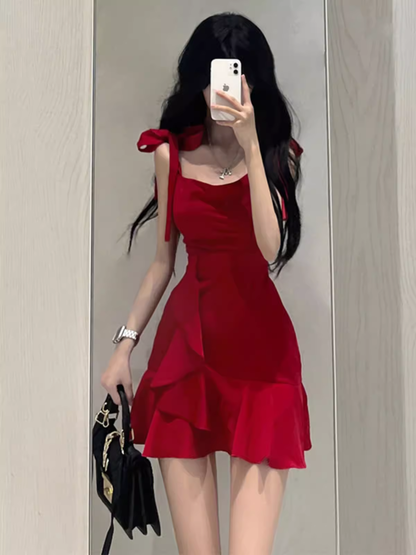 - women's new summer style red suspender dress GEU880